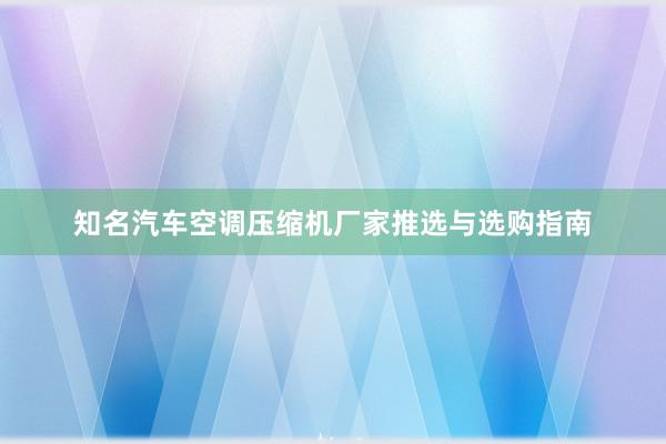 知名汽车空调压缩机厂家推选与选购指南